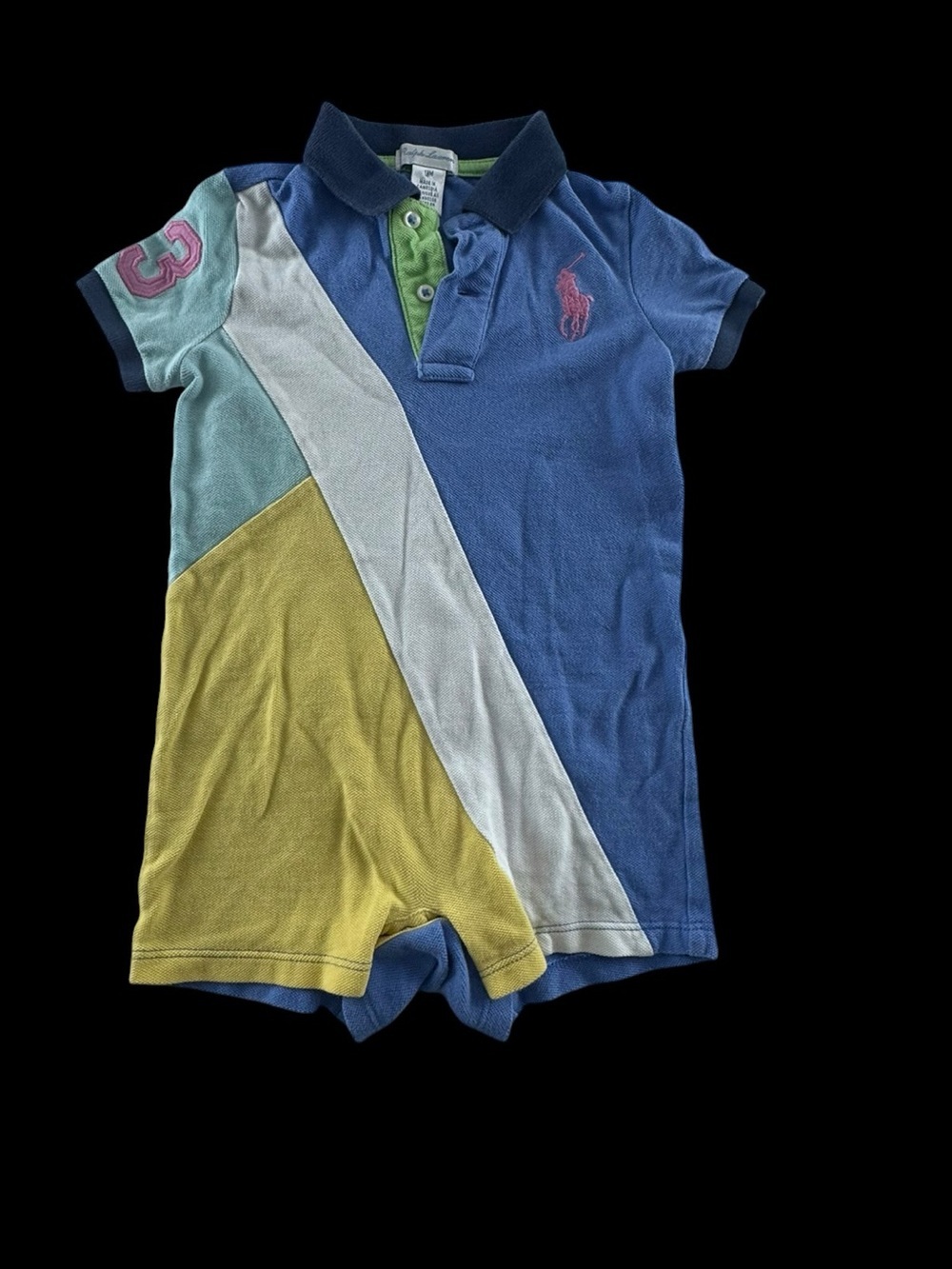 Ralph Lauren Colorblock Polo Romper - Blue, Yellow, Mint